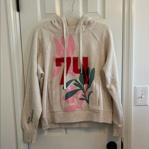 Daily Practice Cream Hoodie with Bold Floral Print NWT Size Large
